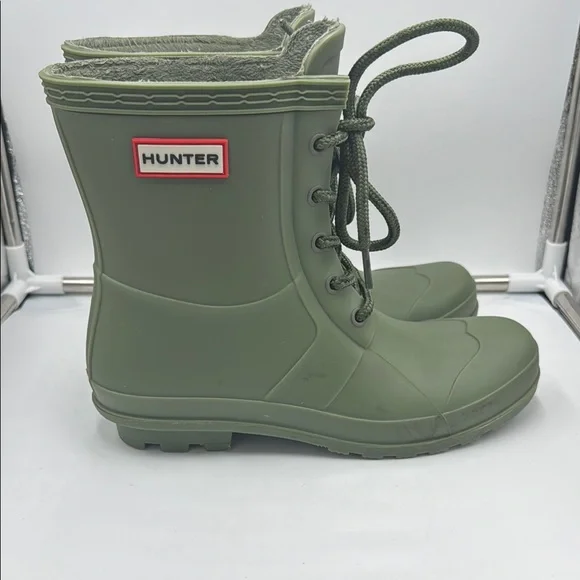 Hunter Women's Olive Lace-Up Rain Boots - Picture 2 of 16